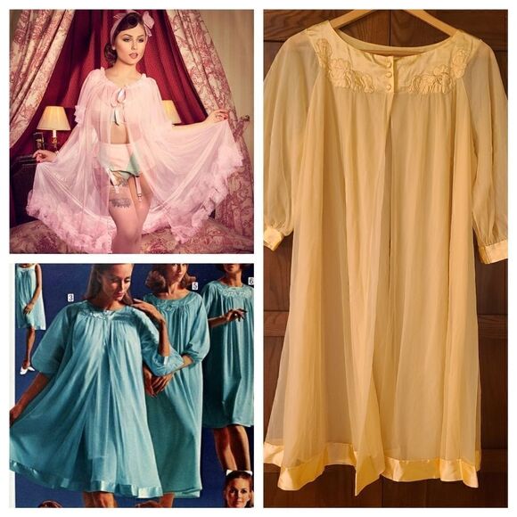 Vintage 60s Butter Yellow Chiffon Robe from Gossard Artemis - Picture 1 of 12